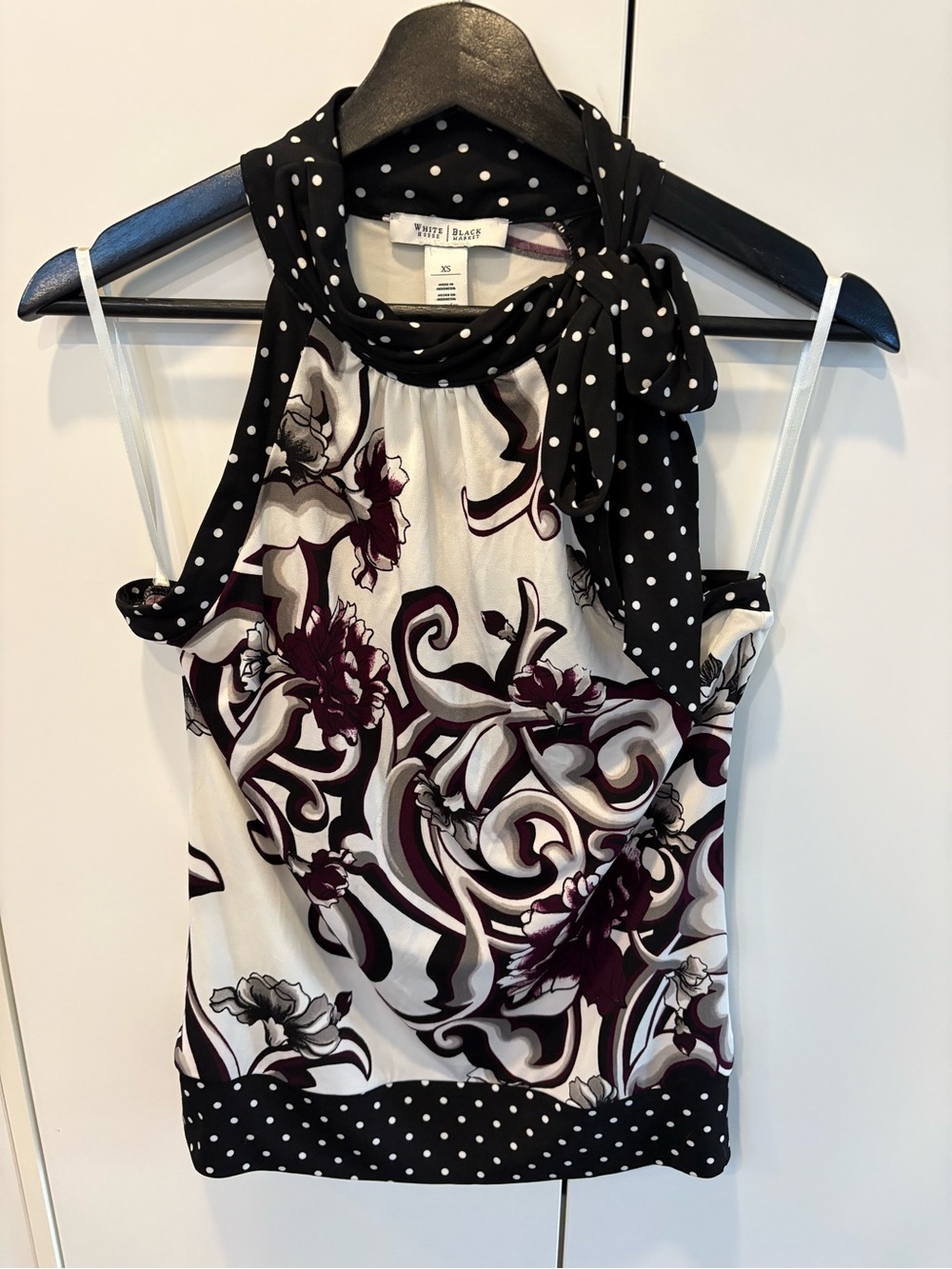 White House Black Market Black, White & Plum Floral Halter